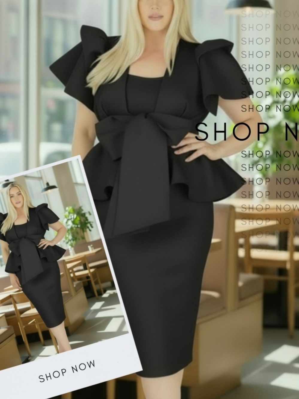 PLUS SIZE - Peplum Bodycon Midi 2pc Set